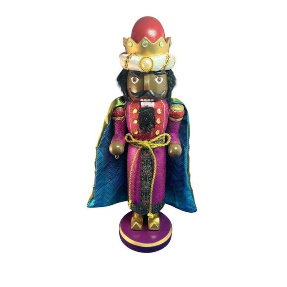 Christmas Royal King Nutcracker Figurine Purple Wooden Wise Man Holiday Decor - Picture 1 of 7